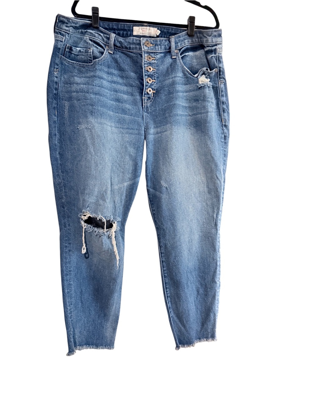 torrid Light Blue Distressed Ankle Jeans with Button Fly